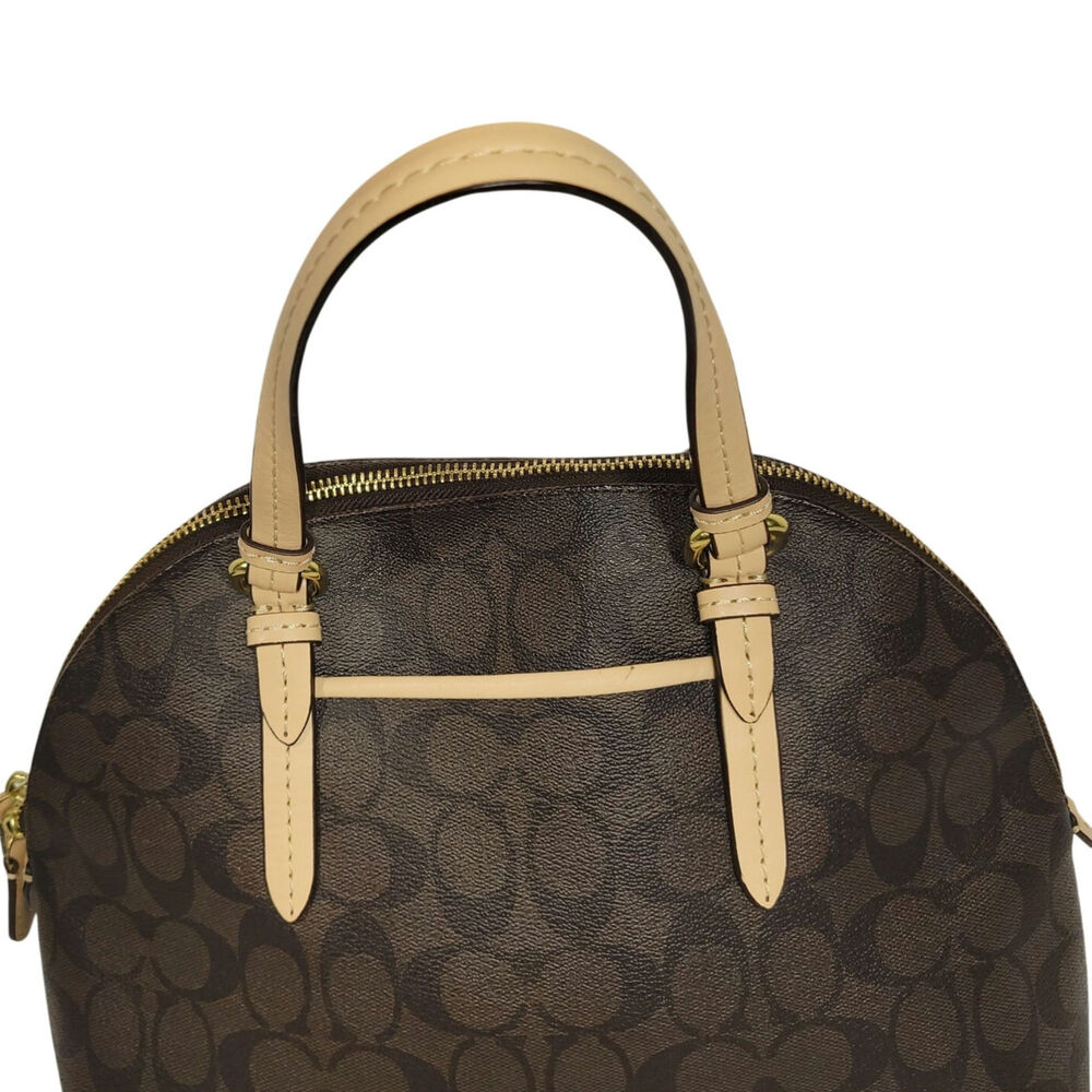 Coach Signature Peyton Cora Domed Satchel Brown Coated Canvas Leather Trim F2618 - Picture 12 of 14